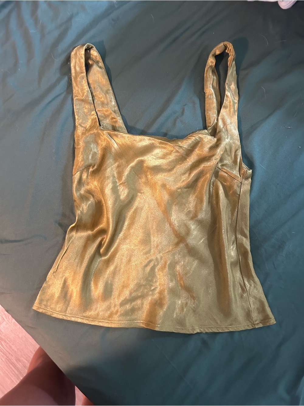 Topshop Metallic Gold Satin Square-Neck Cami